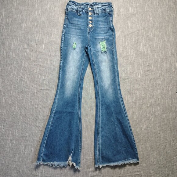 KanCan Denim - KanCan Maurices Jeans Girls Size 23x29 Flare High Rise Button Fly Ripped Stretch